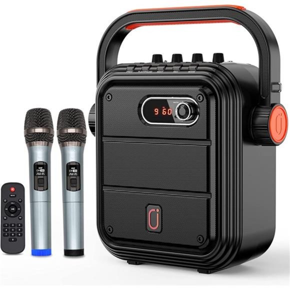 Karaoke Machine with 2UHF Wireless Microphone,5200mAh PortableMicrophone Speaker